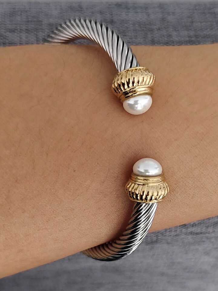 1 Piece Of European And American Fashionable Stainless Steel Two-Color 6mm Women's Bracelet With ... | SHEIN