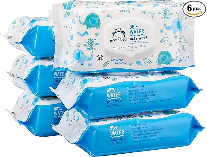 Amazon Brand - Mama Bear 99% Water Baby Wipes, Hypoallergenic, Fragrance Free, 432 Count (6 Packs... | Amazon (US)