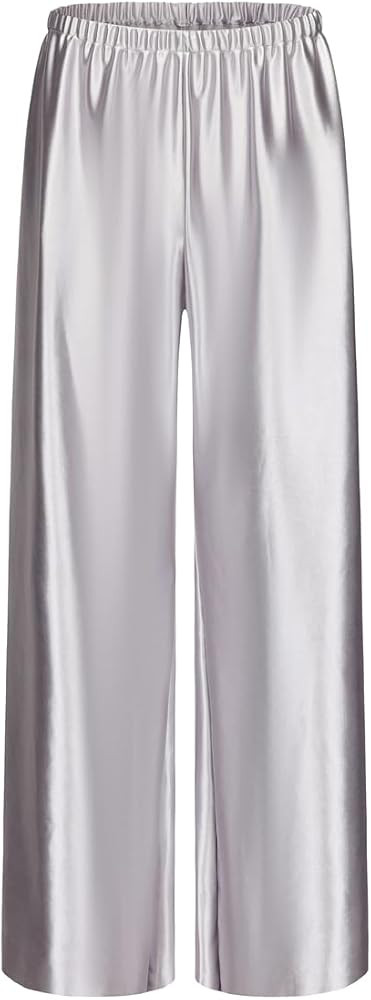 Women Satin Wide Leg Dress Pants Silk Casual Dressy Long Flowy Pants Elastic High Waisted Trouser... | Amazon (US)
