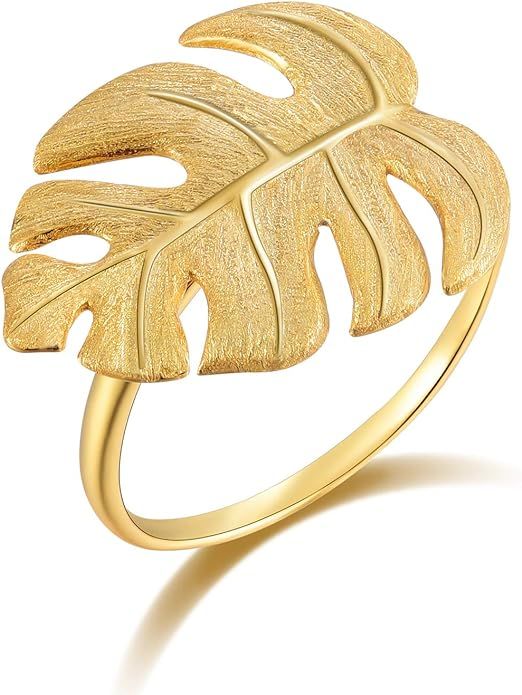 Lotus Fun 925 Sterling Silver Rings Monstera Leaves Open Ring Handmade Jewelry Unique Gifts for W... | Amazon (US)
