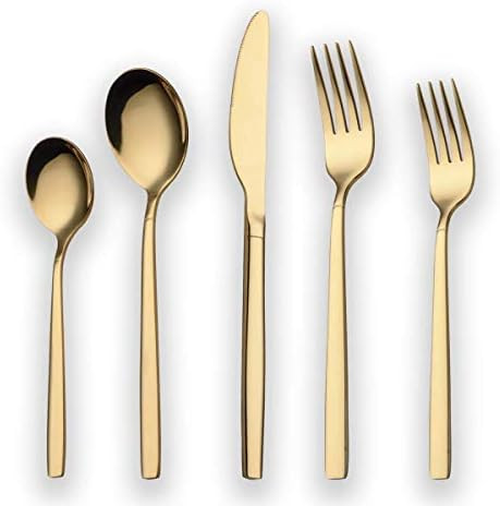 Berglander 20 Piece Titanium Gold Plated Stainless Steel Flatware Set, 20 Pieces Golden Silverware S | Amazon (US)