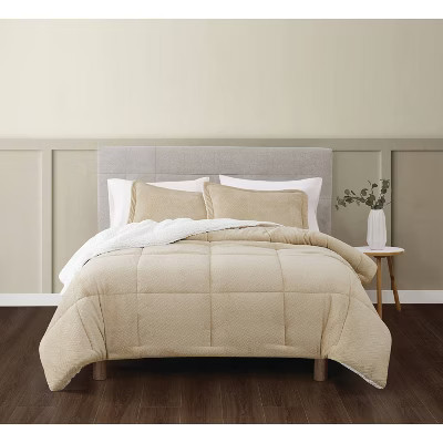 Truly Soft 3pc King Basket Carved Faux Fur Comforter Set Tan | Target