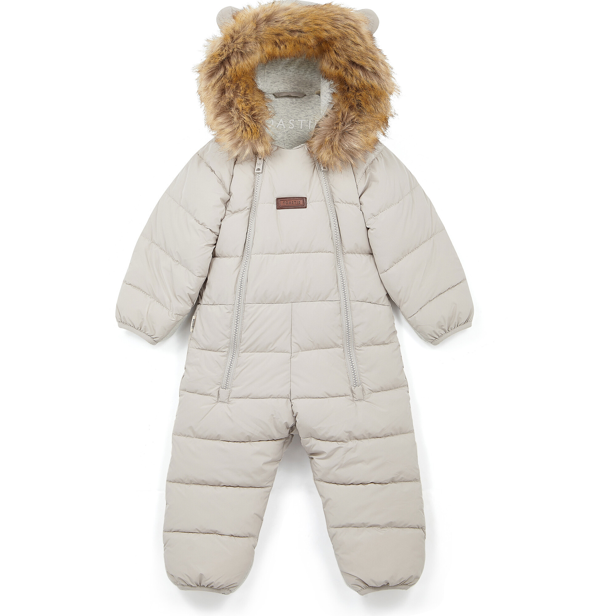 Cloud Eco-Down Fill Fur Trim Quilted Hooded Pramsuit, Winter White | Maisonette
