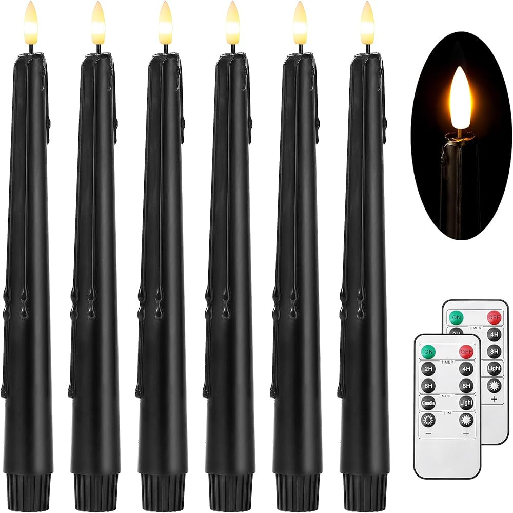 Black Flameless Taper Candles with Remote and Timer - 9.65 Inch Real Wax LED Candlesticks - Wax D... | Amazon (US)
