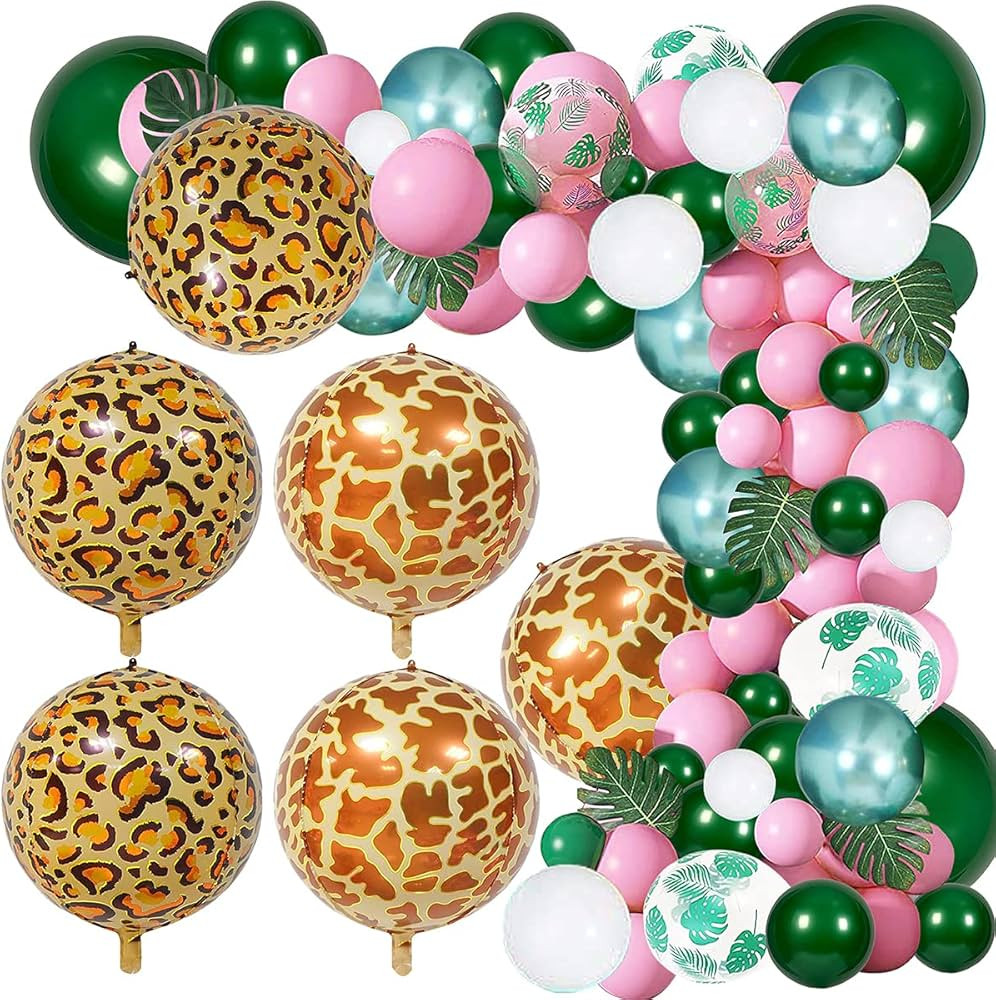 Wild Jungle Birthday Balloon Garland Kit, 103 Pcs Wild Girl Theme Party Balloons Arch Pearl Green... | Amazon (US)