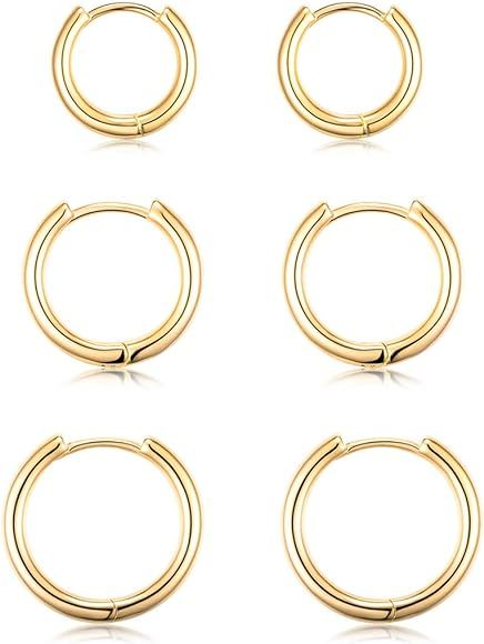 3 pair of 14K Gold Plated,Hoop Earrings white/rose/yellow | Amazon (US)