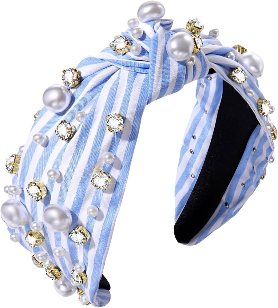 Crystal Pearl Knotted Headbands for Women, Rhinestone Jeweled Headband Sparkling Crystal Beaded E... | Amazon (US)
