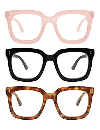 AMOMOMA 3 Pack Stylish Oversized Reading Glasses for Women Men Square Large Blue Light Blocking Readers AM6078C1+C2+C4 1.0 | Amazon (US)