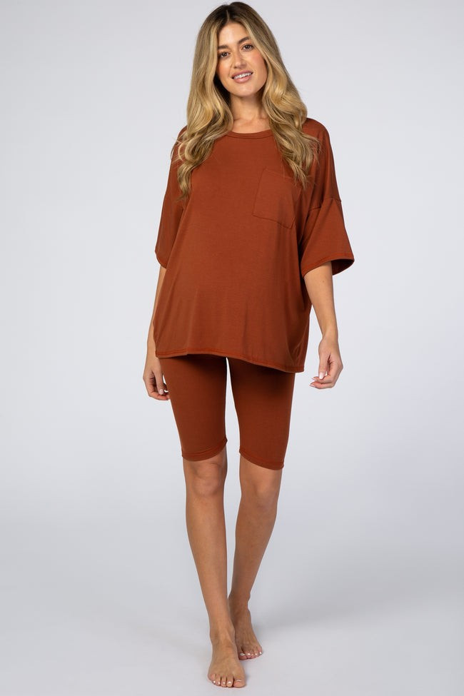 Rust Biker Short Maternity Sleep Set | PinkBlush Maternity