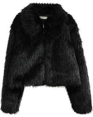 Amazhiyu Womens Faux Fur Zip-Up Cropped Jacket Long Sleeve Warm Winter Coat | Amazon (US)