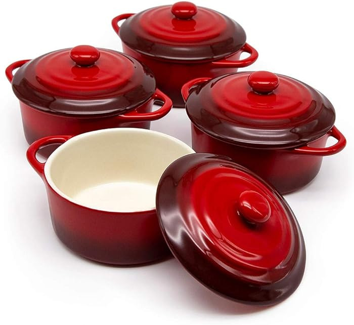 Kook Ceramic Mini Cocotte Set, Small Casserole Dishes with Lids and Handles, Individual Baking Ra... | Amazon (US)