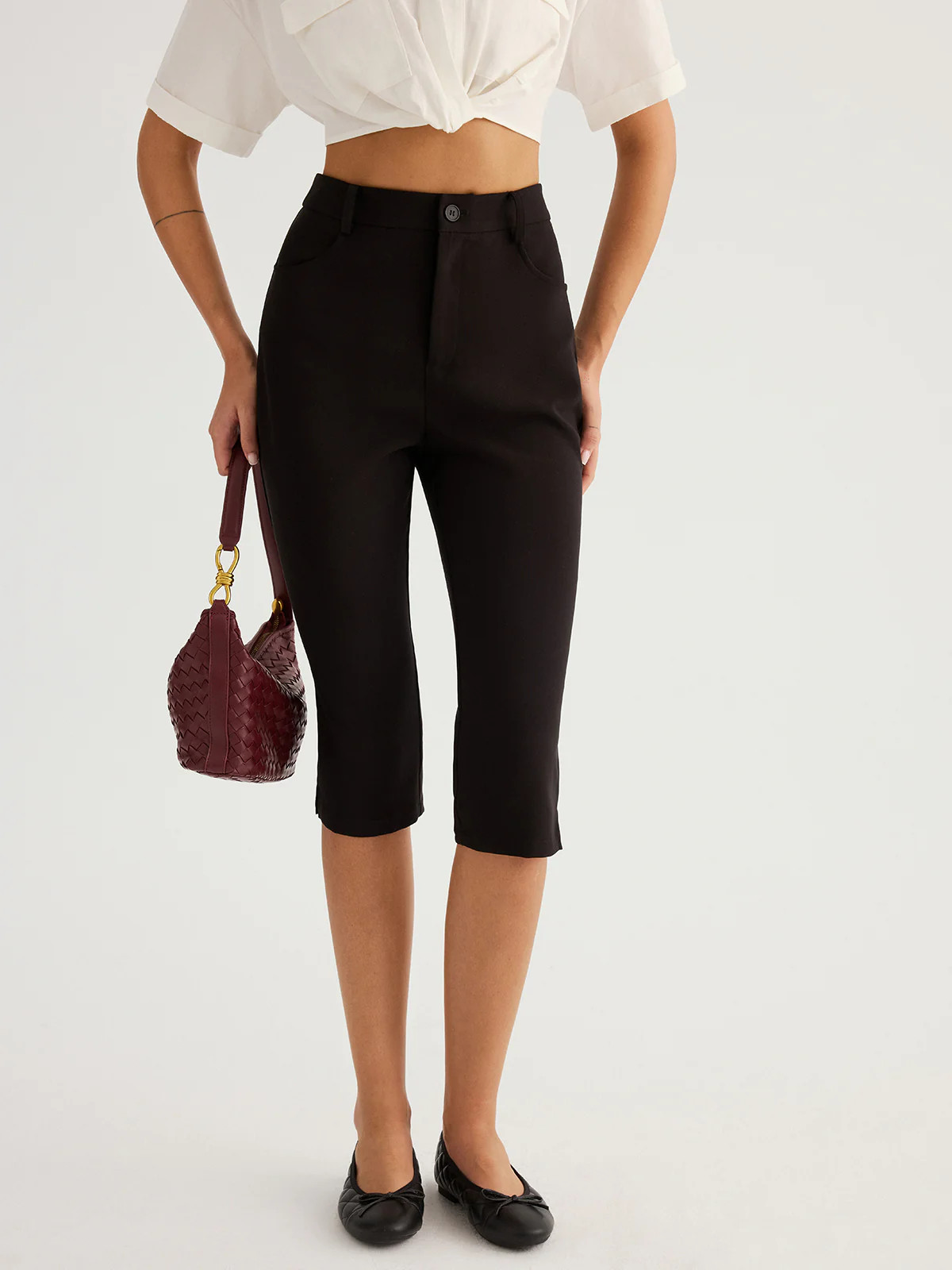 Mid-Waist Slim Fit Capri Pants | Commense