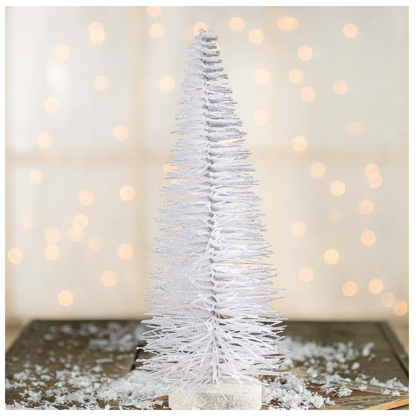 Sparkling White Glittered Bottle Brush Tree - Miniature Tree for Winter Embellishing and Christma... | Amazon (US)