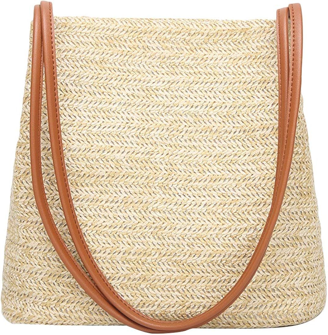 Womens Straw Handbag, Fashion Casual Straw Woven Tote Large Summer Beach Top Handle Shoulder Bag | Amazon (US)