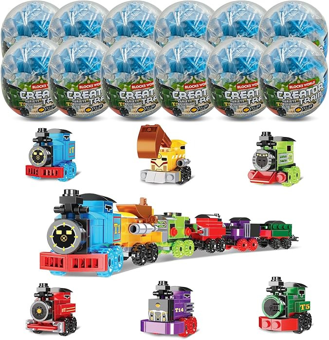 Mini Building Block Sets, 12PCS Vehicle Train Toys Building Blocks, 6 in 1 STEM Toys Eggs Buildin... | Amazon (US)