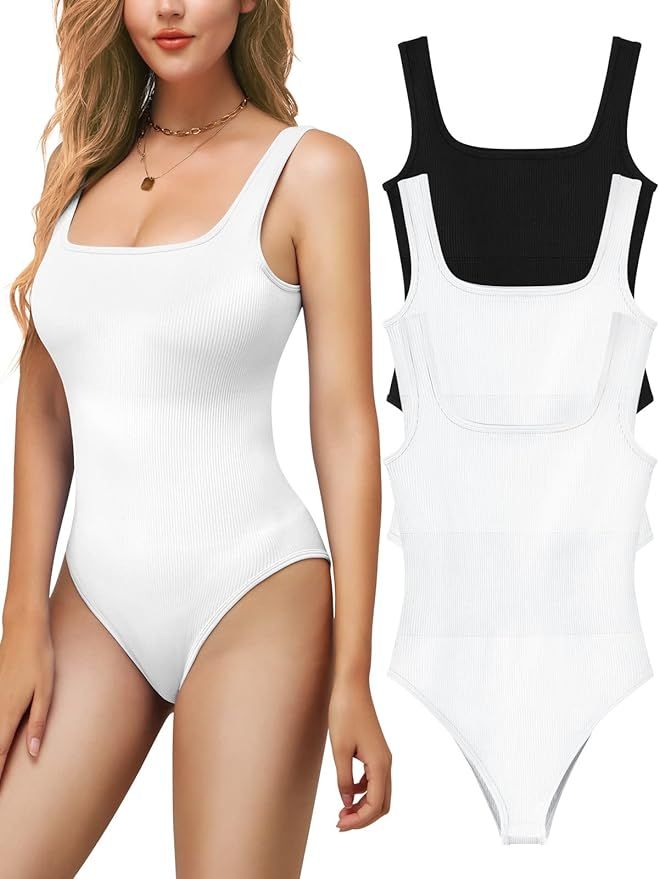 MRIGNT Ribbed Seamless Bodysuit for Women, Sleeveless Shapewear Tank Top for Tummy Control, Sexy ... | Amazon (US)