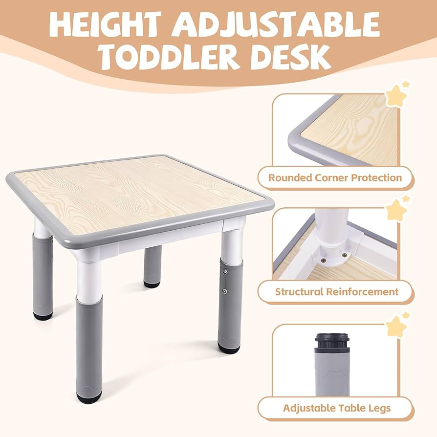 Pterying Kids Table and Chairs Set - 23.6" L x 23.6" W Height Adjustable Toddler Desk, Non-Slip T... | Amazon (US)