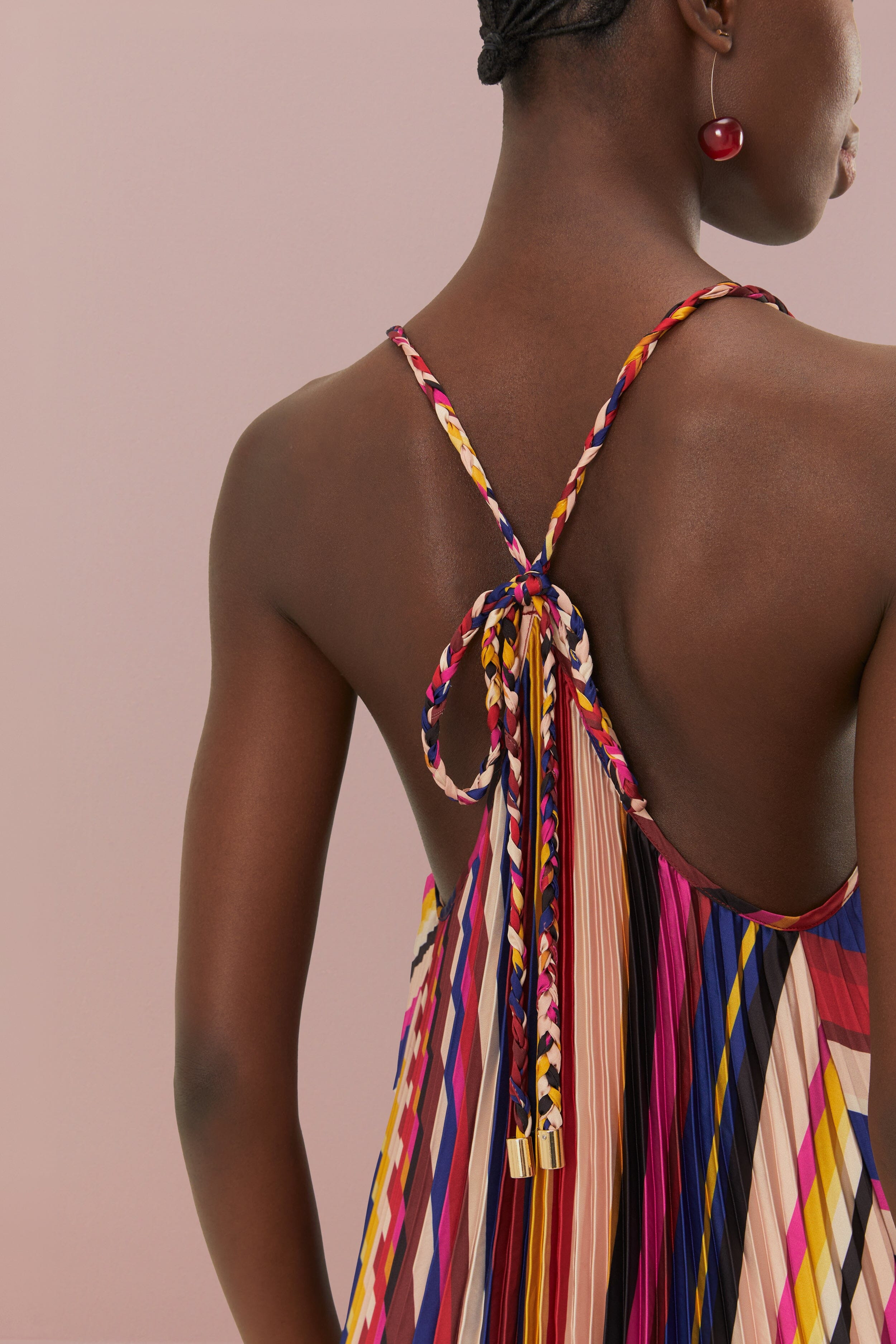 Multicolor Diagonal Stripes Pleated Stripes Midi Dress | FarmRio (US)