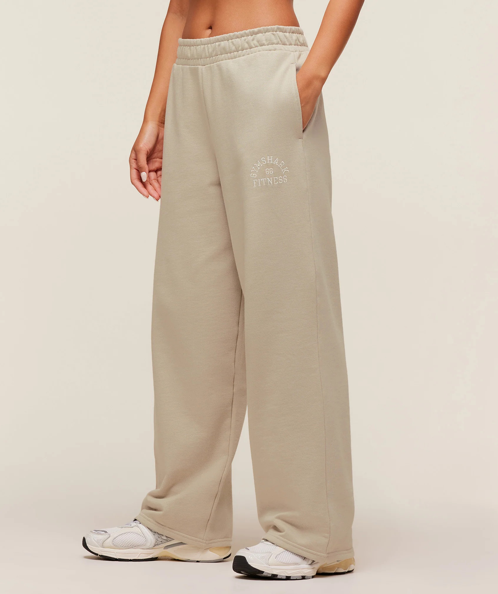 Gymshark Fitness Embroidered Graphic Wide Leg Joggers - Pebble Grey | Gymshark US