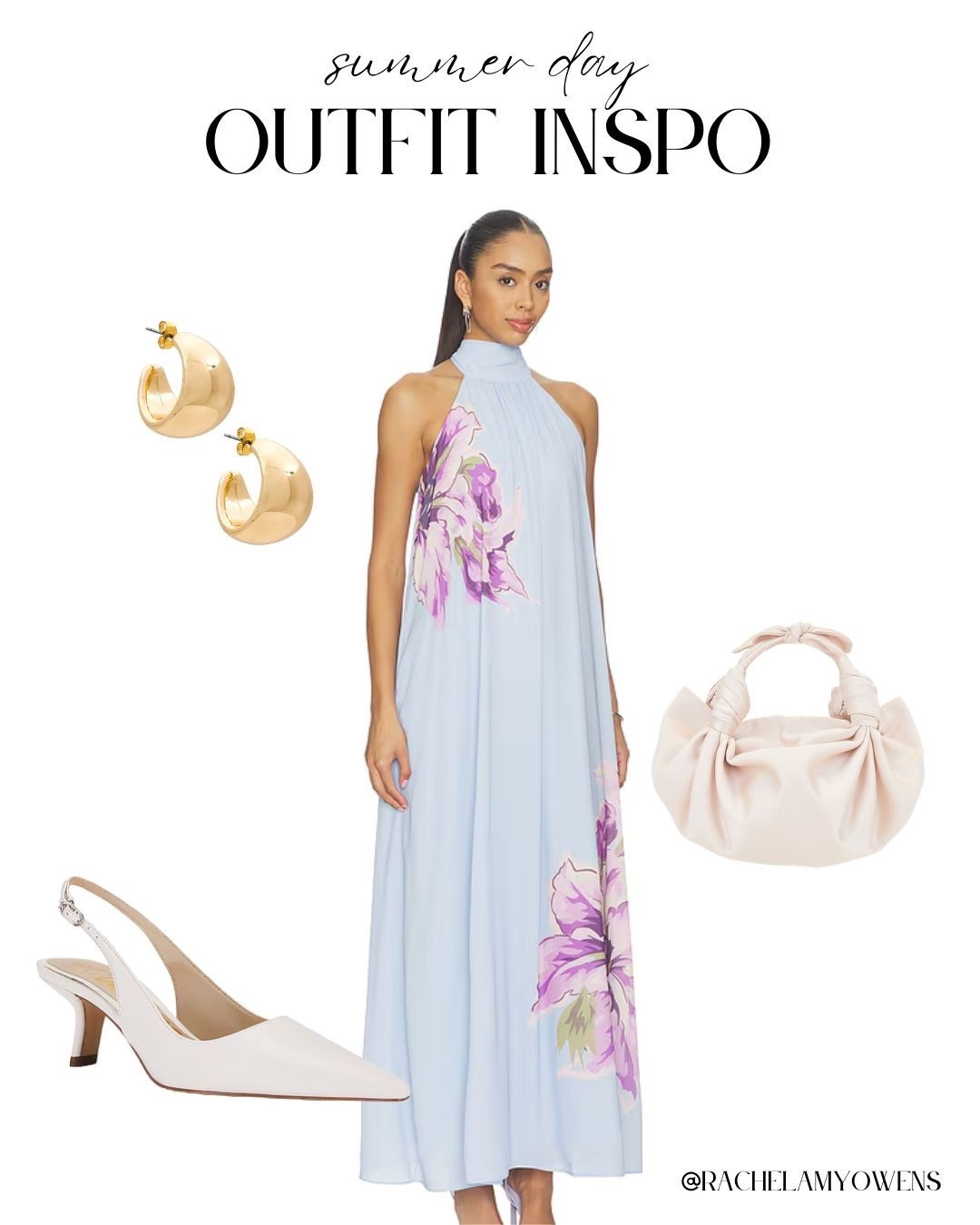 Obsessed with the dreamy, effortless look of this powder blue halter maxi dress. The stunning purple floral details add the perfect pop of color, while the chic white slingback heels and a soft neutral handbag keep everything beautifully balanced. 🌸

I love styling this look with chunky gold hoops for an elevated, sun-kissed daytime vibe.

#SummerDayOutfit #MaxiDress #OOTD #SummerInspo #ChicStyle

#LTKootd #LTKSeasonal