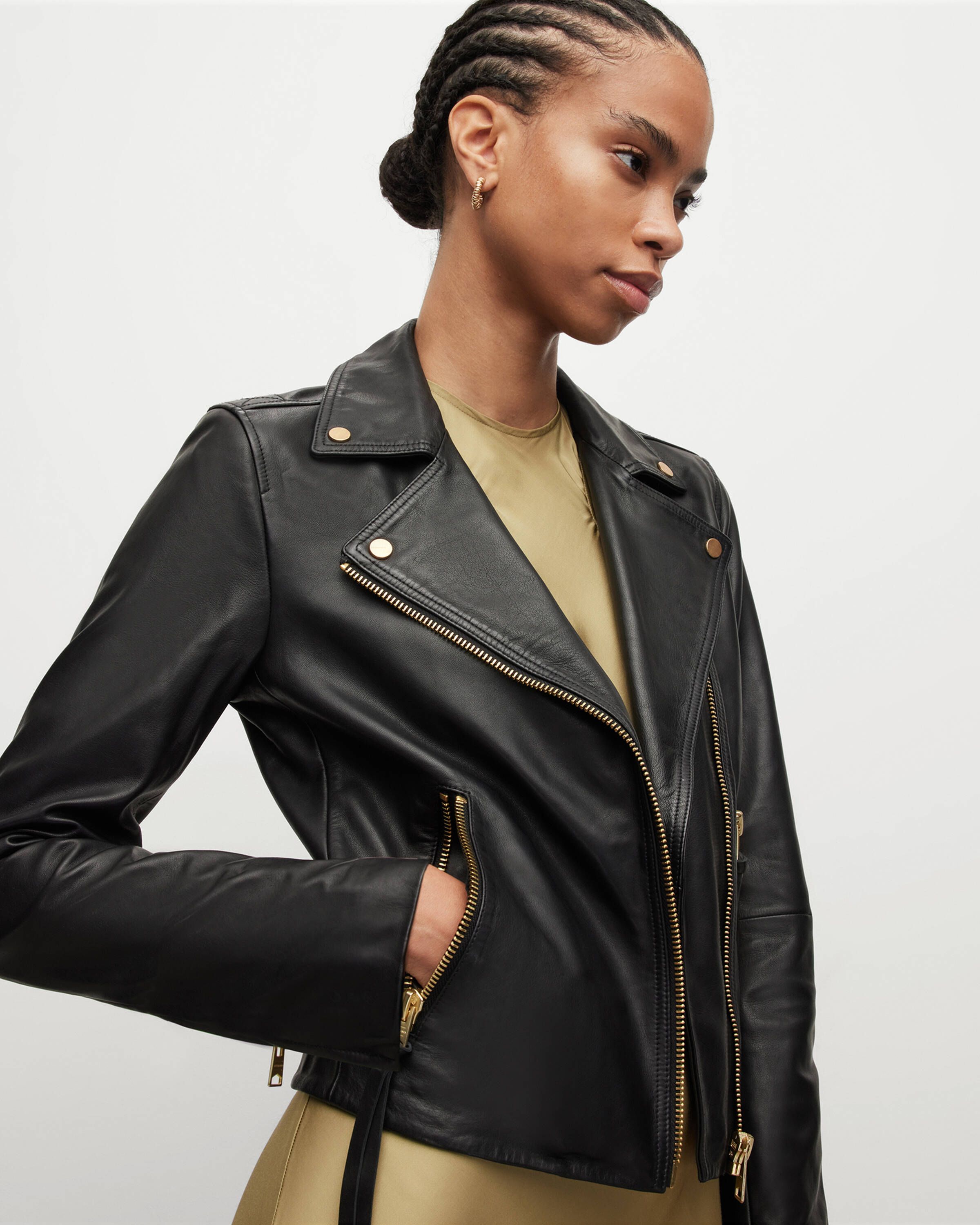 Dalby Gold Leather Biker Jacket | AllSaints US