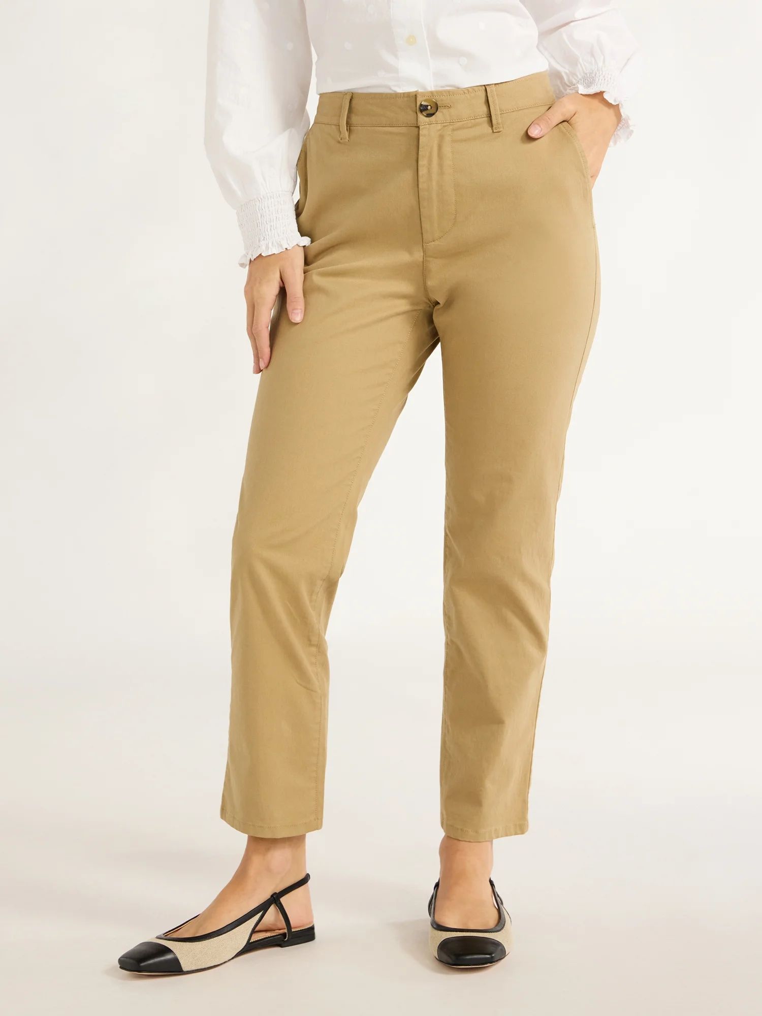 Free Assembly Women's Mid Rise Slim Straight Chino Pants, 25” Inseam, Sizes 0-20 | Walmart (US)