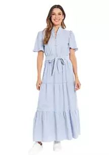 Kelly & Diane Women's Short Sleeve Ruffle Neck Maxi Dress | Belk