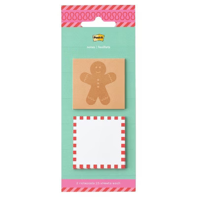 Post-it 2pk Jingle Notes Gingerbread Man 1.9"x1.9" Holiday Sticky Note Pads 25 Sheets Each | Target