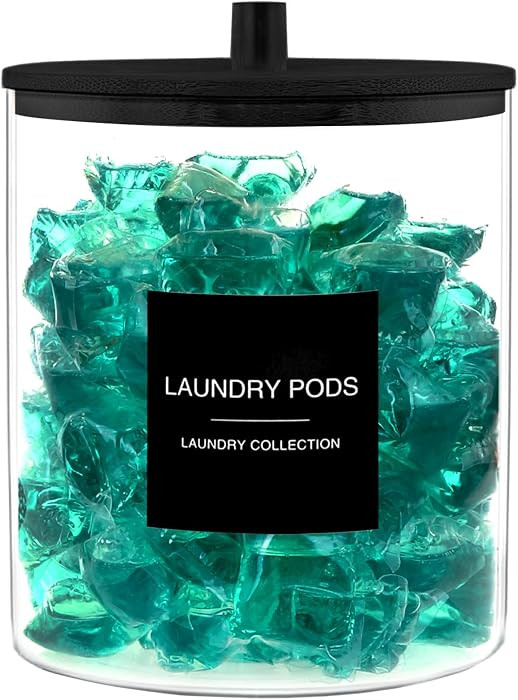 Laundry Pods Container with 27 Labels, Glass Jars for Laundry Room Organization, Detergent Holder... | Amazon (US)