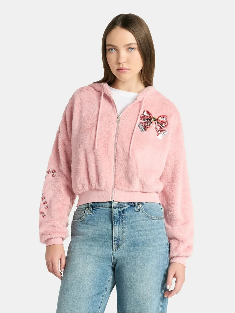 No Boundaries Christmas Plush Jacket, Women's & Women's Plus - Walmart.com | Walmart (US)