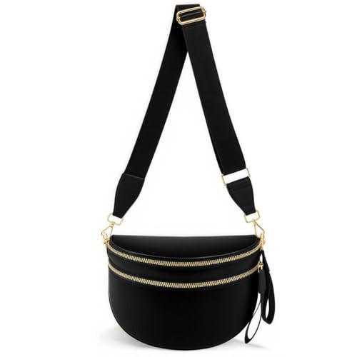 URSKYTOUS Crossbody Bag for Women Nylon Bum Bag Oversized Trendy Fanny Pack Pure Colour Diaper Bags Large Capacity Spacious Crossbody Bags Purse with Adjustable Strap (Black) | Amazon (US)
