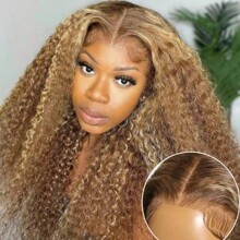 Unice Hair Pre Everything x Lace Frontal Glueless Wig Honey Blonde Highlight Jerry Curly Human Hair Lace Front Wig Pre Cut Pre Bleached Knots Wig Pre | SHEIN