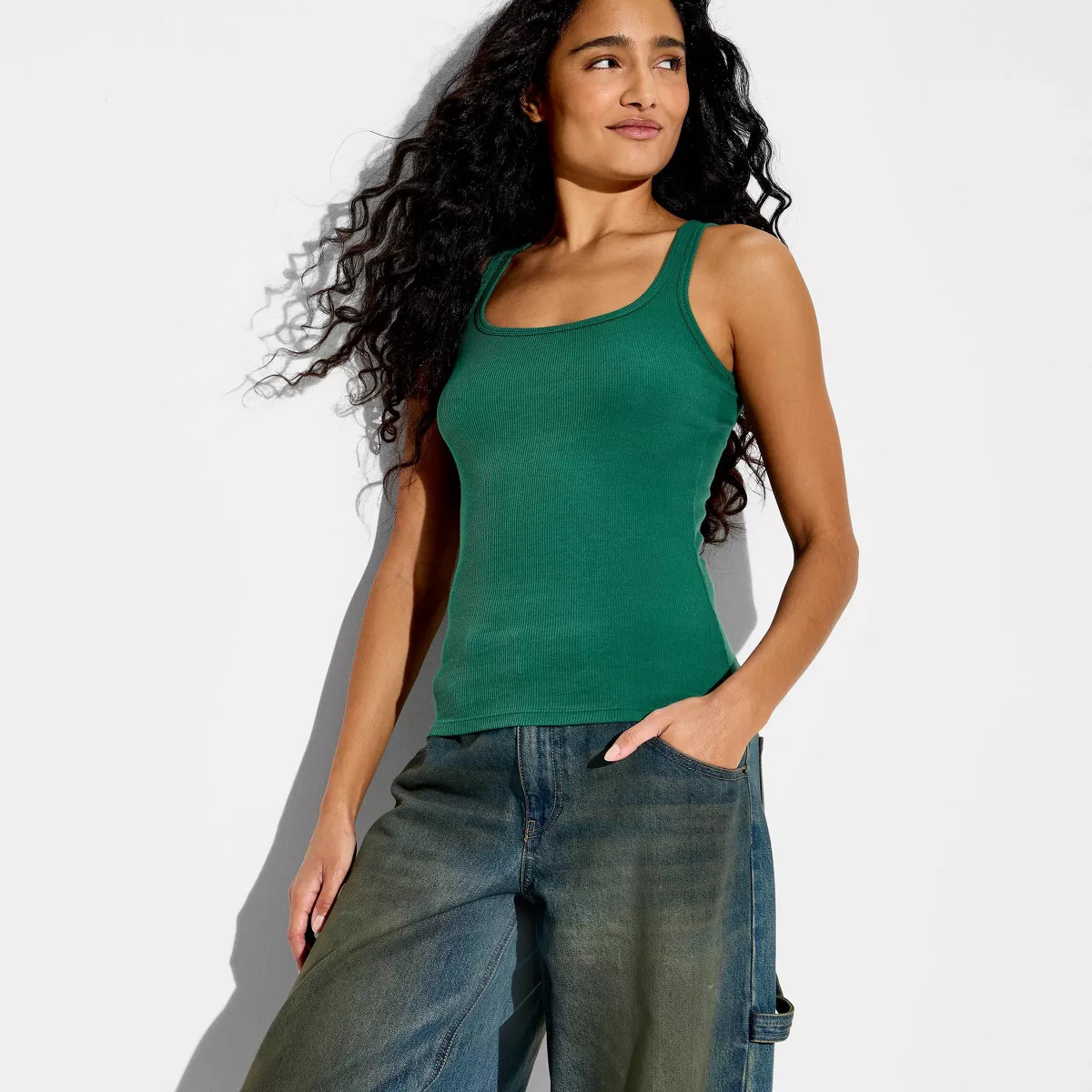 Women's Core Ribbed Tank Top - Wild Fable™ Dark Green S | Target