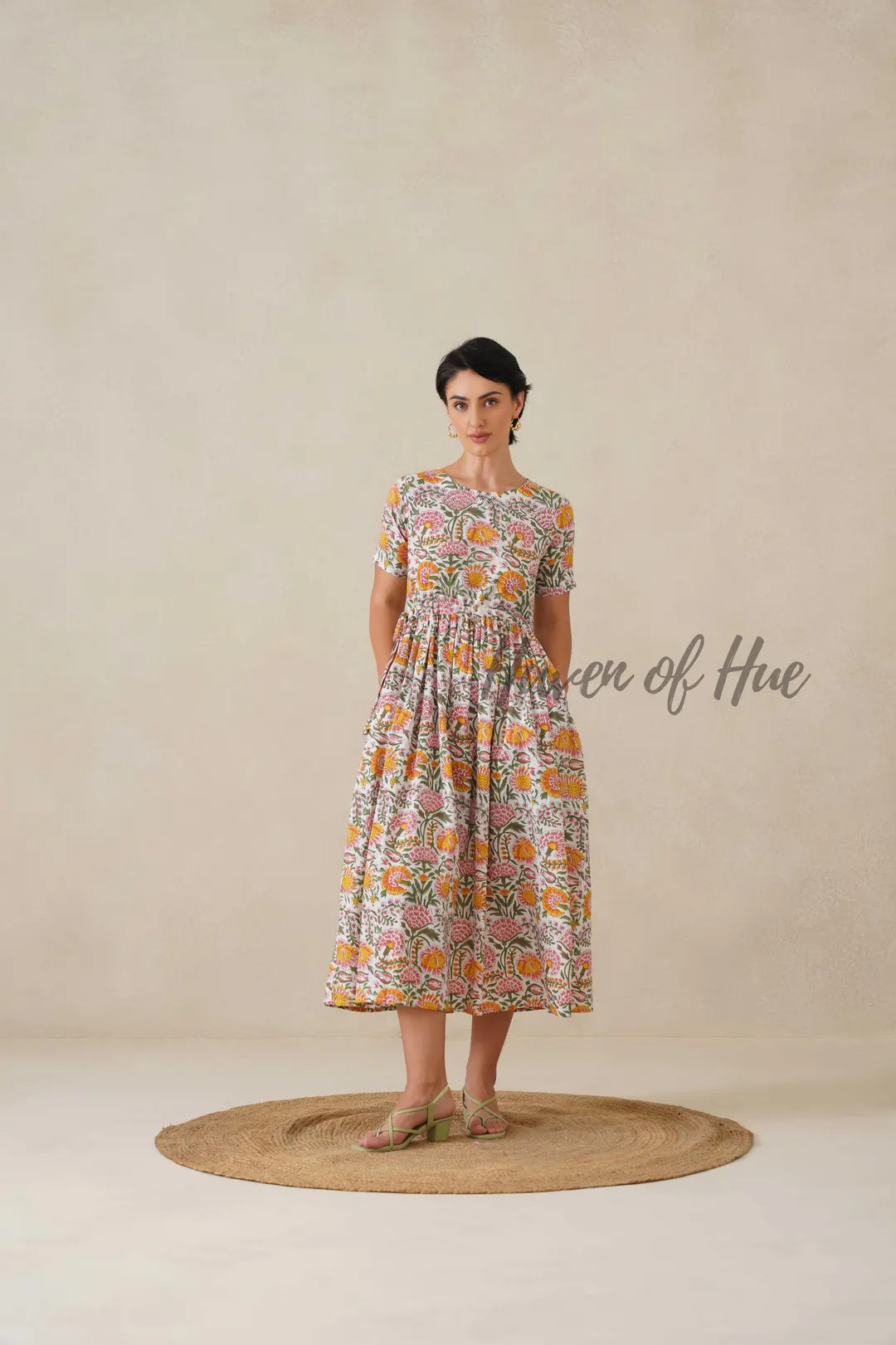 Handmade Cotton Midi Dress with Pockets, Block Print Dress for Women, Soft Cotton Summer Lightwei... | Etsy (US)