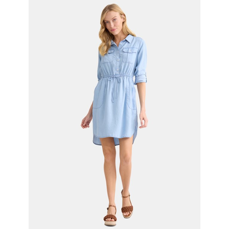 Time and Tru Women’s Chambray Utility Shirt Dress, Sizes XS-XXXL | Walmart (US)