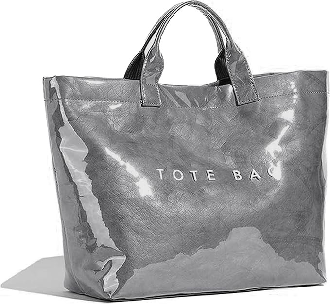 Tote Bag for Women Large PVC Tote Bag Plastic Handbag Letters Print Handbag Clear Hobo Bag | Amazon (US)