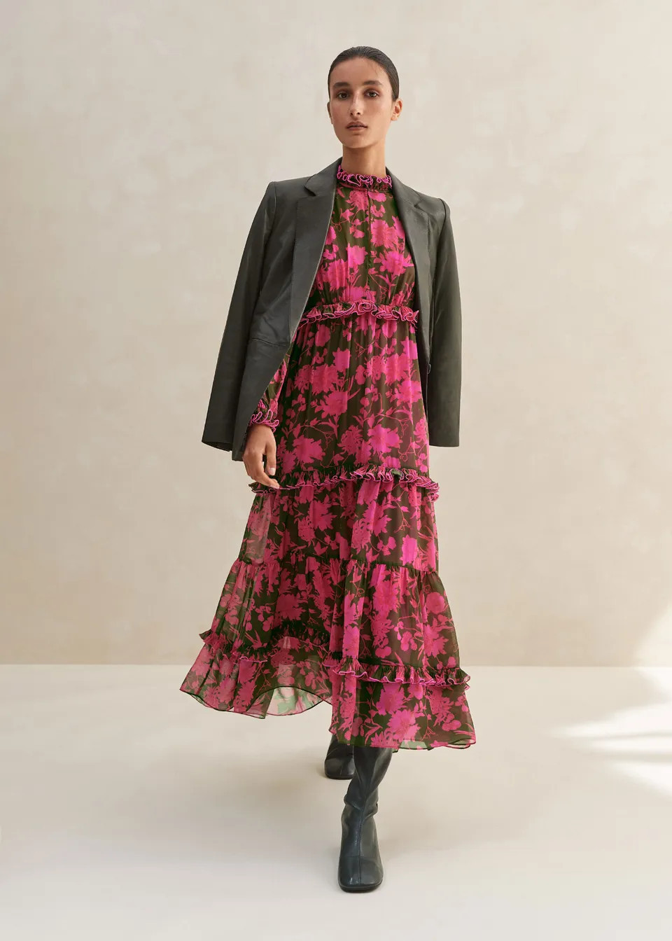 Scribbled Flower Print Ruffle Maxi Dress + Slip | ME+EM US