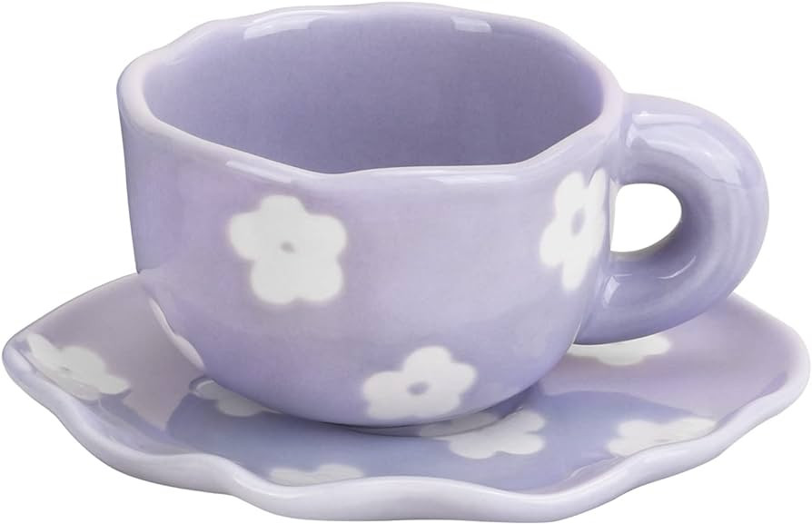 Koythin Ceramic Coffee Mug with Saucer Set, Cute Creative Cup Unique Irregular Saucer Design for ... | Amazon (US)