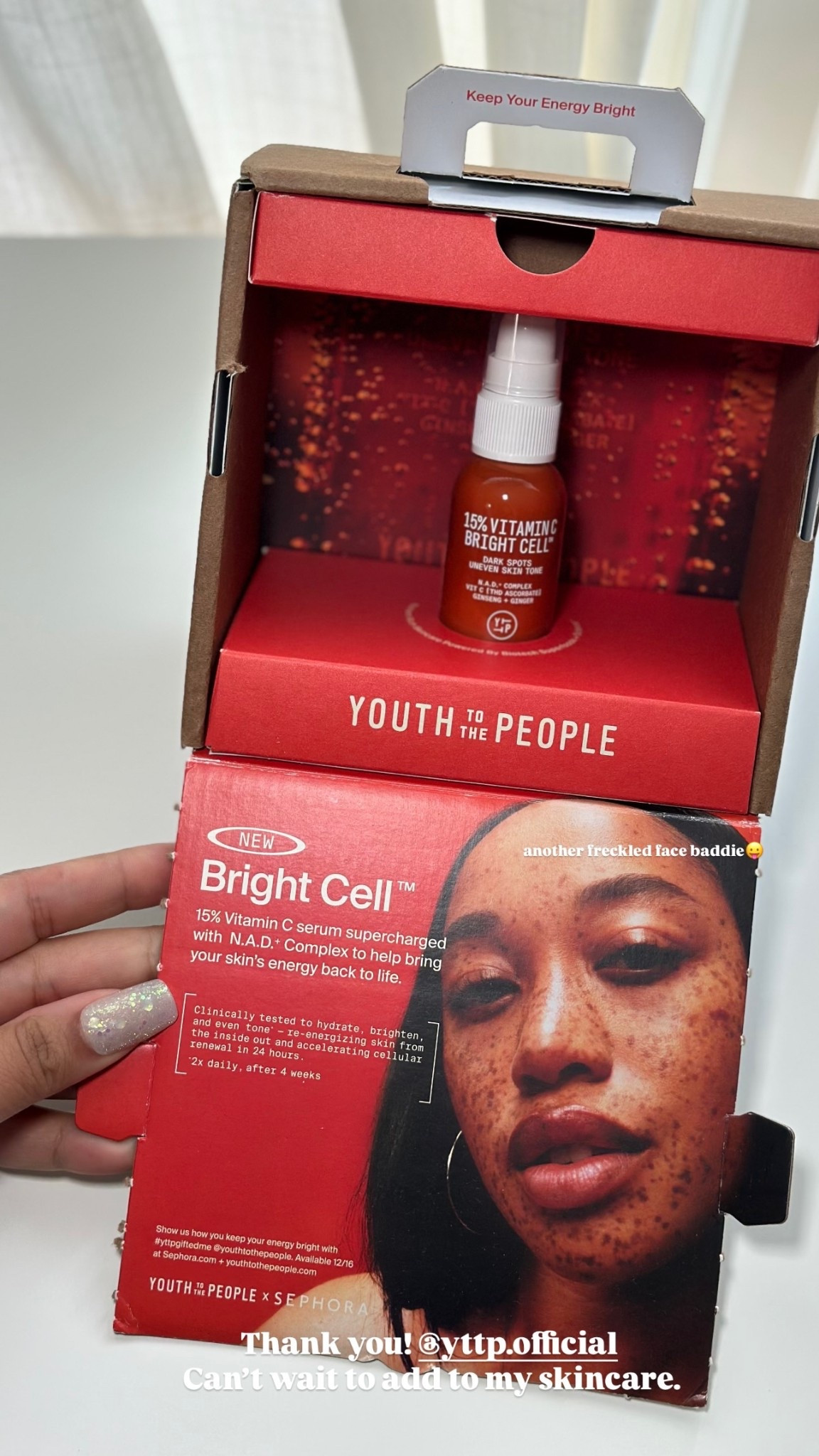 Thank you! @yttp.official 
 Can’t wait to add to my skincare.  another freckled face baddie😛