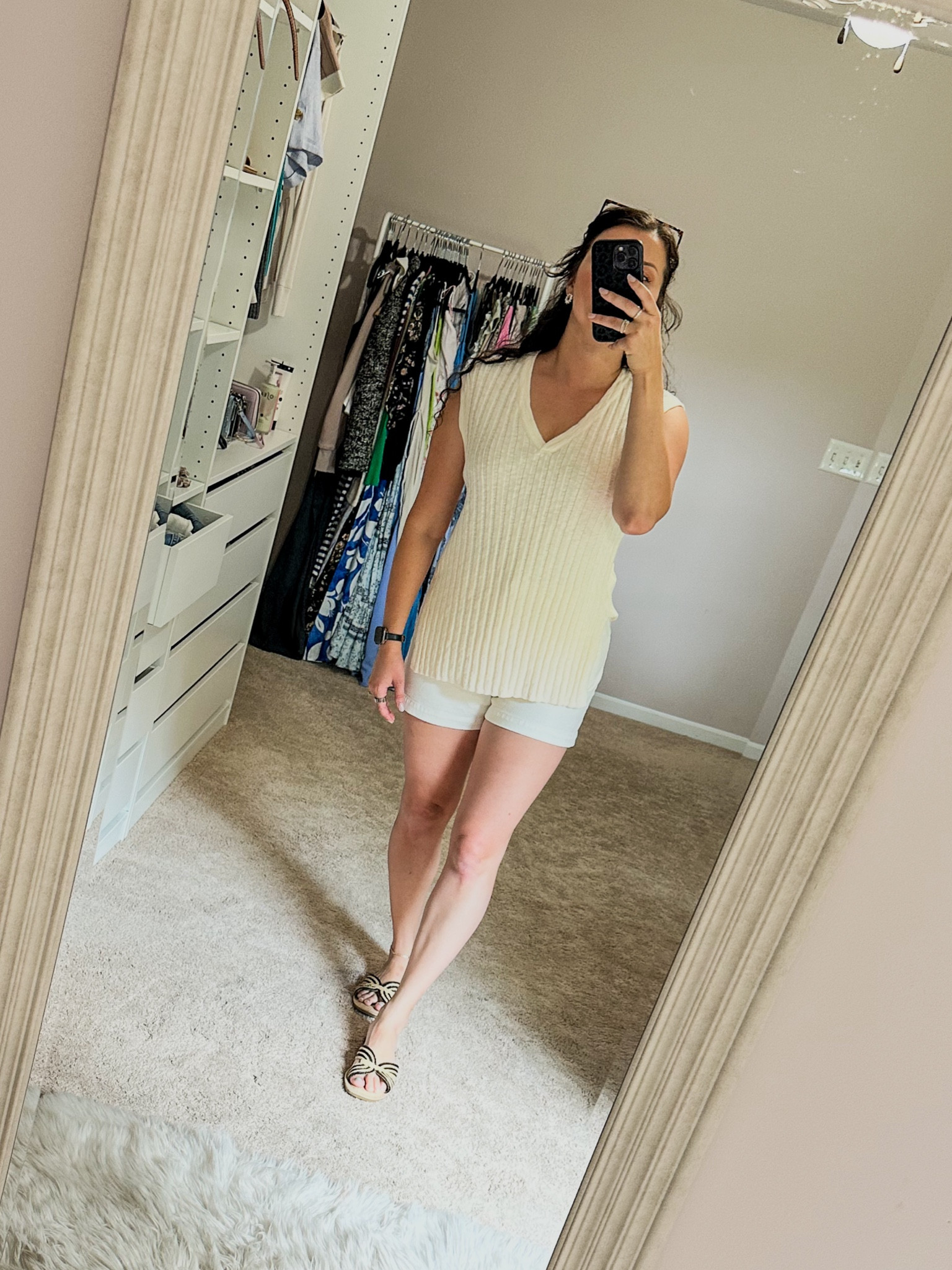 White shorts and cream sleeveless sweater tunic. Cream shade is sold out but taupe still available 

#LTKShoeCrush #LTKSeasonal #LTKFindsUnder100