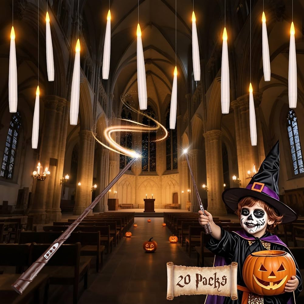 Halloween Decorations Floating Candles with Wand: 20Pcs Flameless Floating Candles with LED Warm ... | Amazon (US)