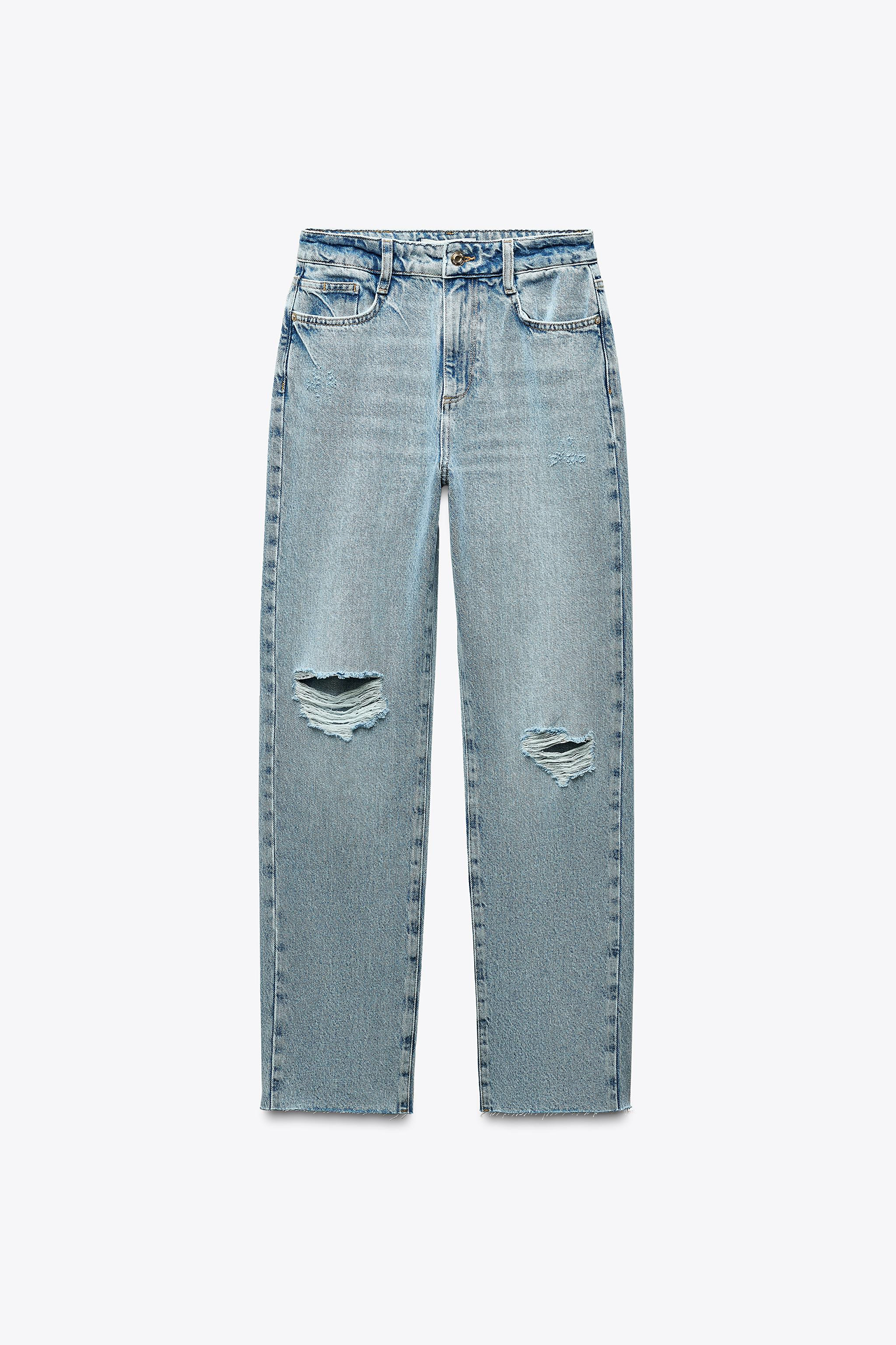 HIGH WAIST - STRAIGHT LEG - ANKLE LENGTH - RIGIDHigh-waisted jeans with five pockets. Washed effe... | Zara US