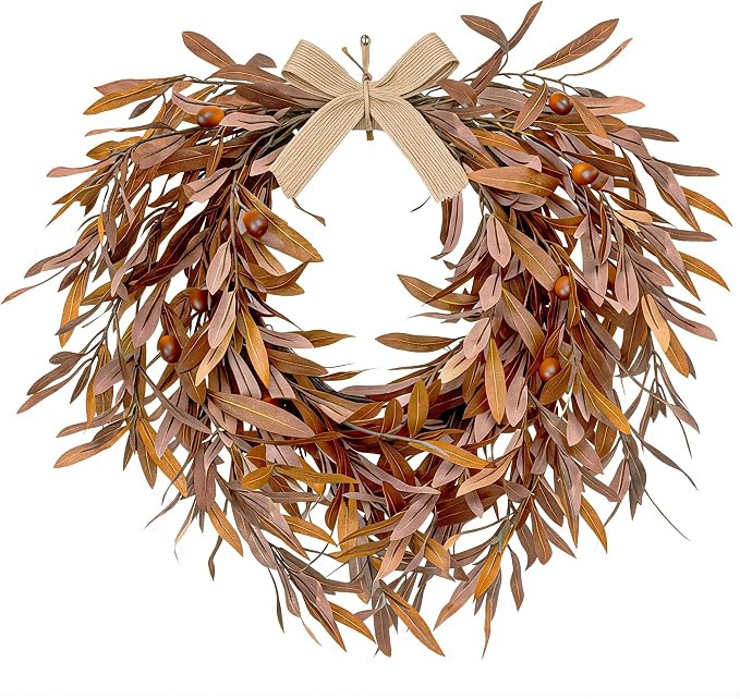 24 Inch Fall Wreath for Front Door, Artificial Autumn Olive Wreath | Olive Branches, Berries & Bu... | Amazon (US)