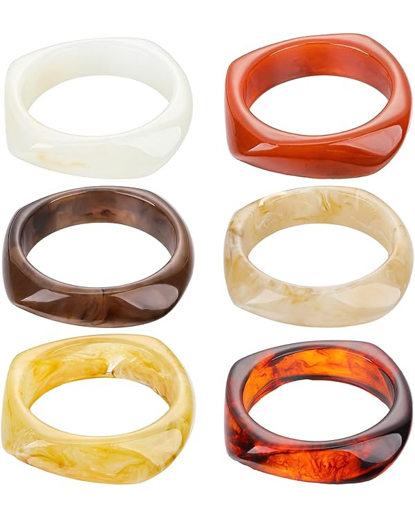 Quelay 6 Pcs Color Square Acrylic Resin Bangle Bracelet Vintage Wide Geometric Tortoiseshell Irre... | Amazon (US)