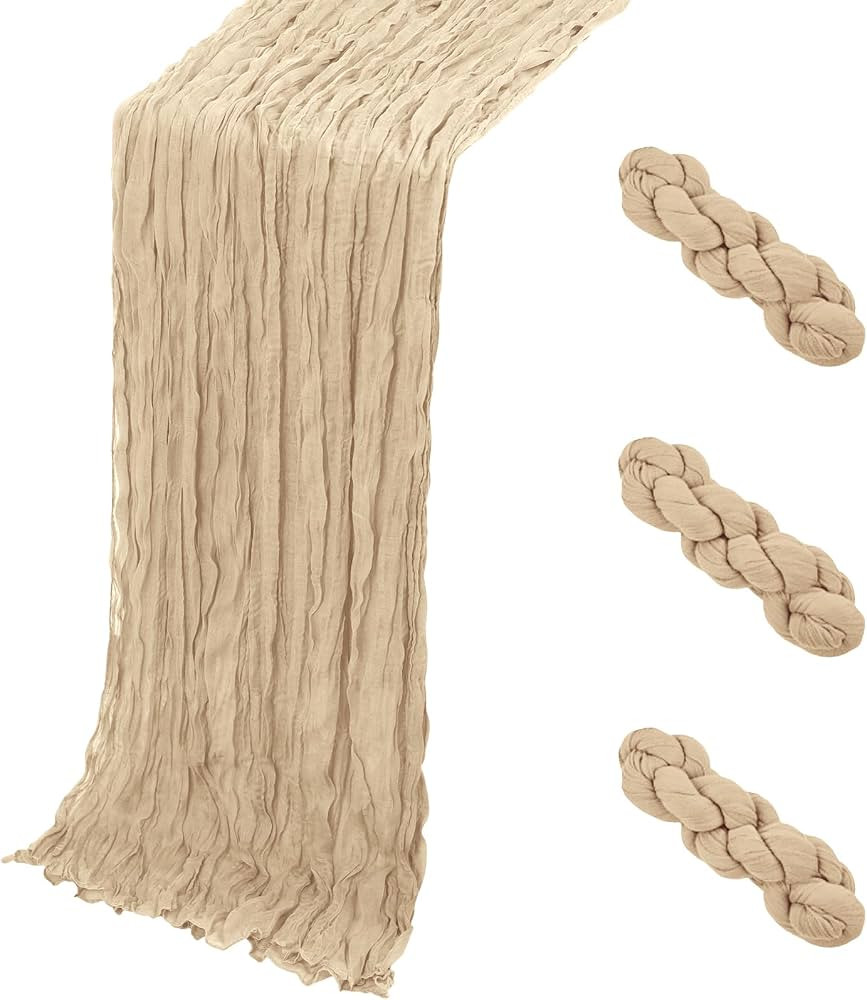 3 Pack Beige Cheesecloth Table Runner, 17 x 108 Inch, Gauze Cheese Cloth Table Runner Rustic Shee... | Amazon (US)