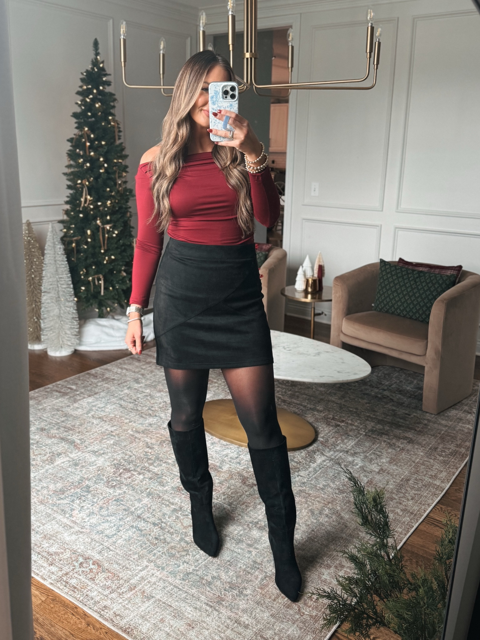 Gorgeous Amazon holiday outfit idea. I love the burgundy off shoulder top and suede skirt! 

Fit true to size I have a medium 



#LTKHoliday #LTKFindsUnder50 #LTKStyleTip