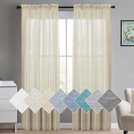 Elegant Natural Linen Curtain Panels 96 Inches Long Beige Linen Sheer Curtains for Living Room Ro... | Amazon (US)