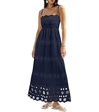 dowerme Womens Summer Maxi Dresses 2026 Casual Spaghetti Strap Smocked Eyelet Cotton Dress Long B... | Amazon (US)