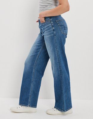 AE Stretch Curvy Super High-Waisted Baggy Straight Jean | American Eagle Outfitters (US & CA)