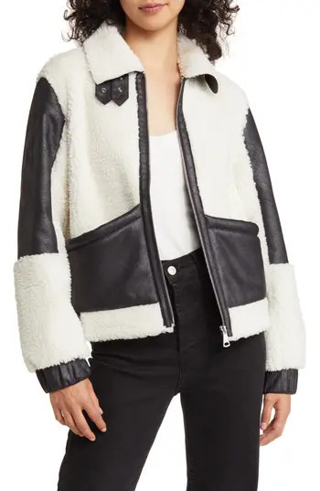 Vigoss Faux Shearling & Faux Leather Jacket in Black at Nordstrom Rack, Size Small | Nordstrom Rack